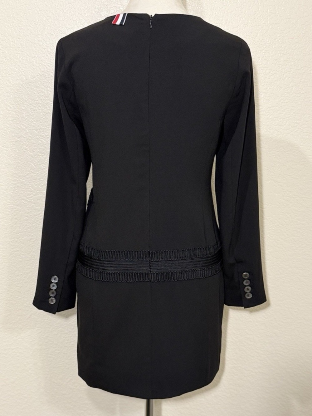 Thom Browne Womens Small Black Cord Embroidered RWB Tab Mini Dress - Picture 4 of 9